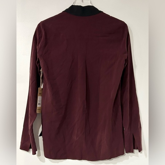 Go by Go Silk Bow Out Neck Tie Washable Silk Blouse Cabernet Black - Picture 3 of 7